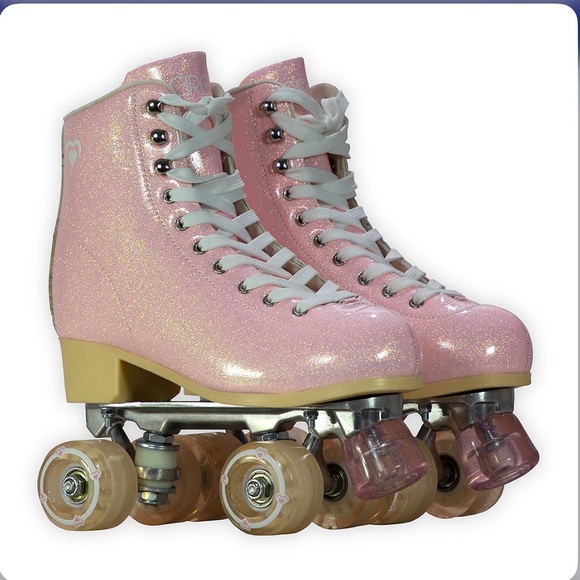 CIRCLE SOCIETY pink glitter Women's Quad Skates size 8 - Picture 1 of 7